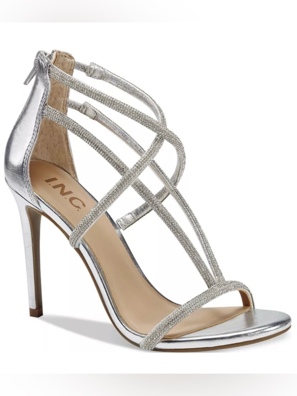 INC Krista‎ Silver Strappy Rhinestone Heels Size 10 New Dress Sandals
